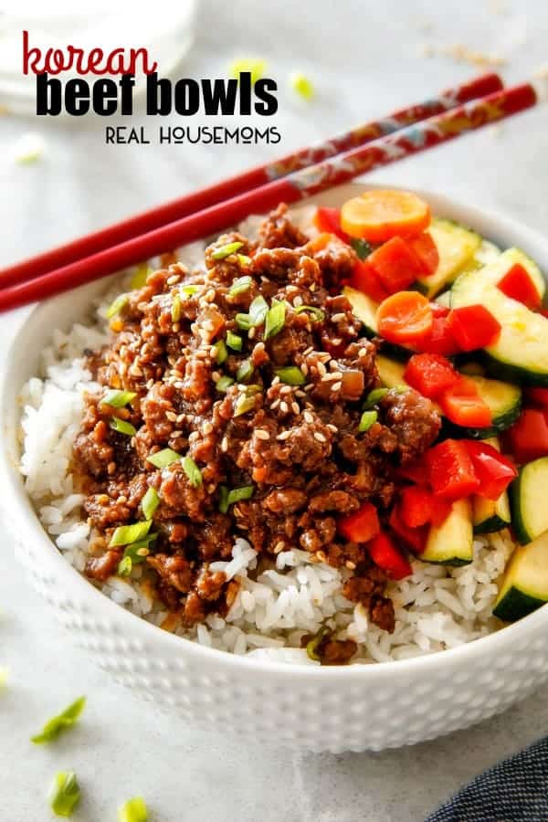 Korean Beef Bowl with vegetables over rice