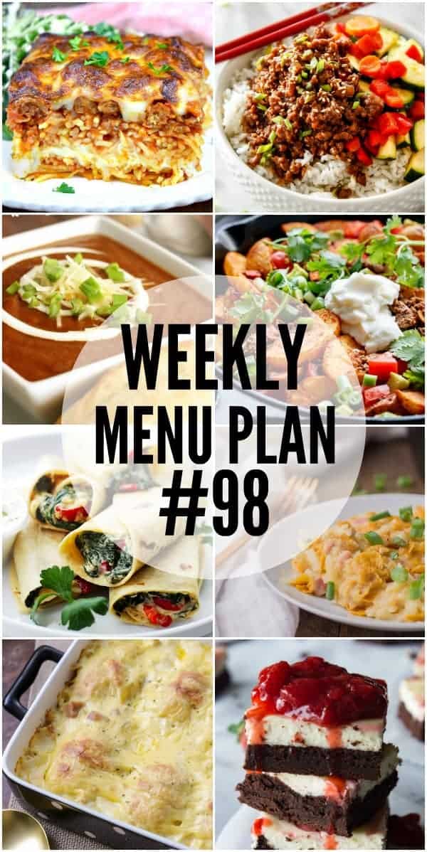 Collage of 8 recipes from Week 98 Meal Plan
