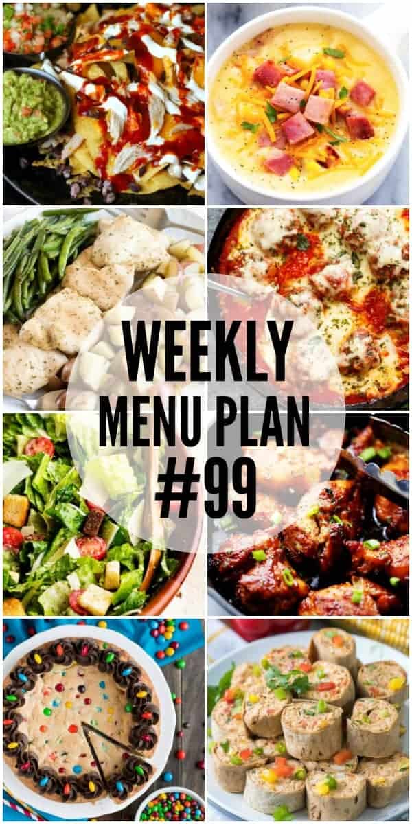 Collage of 8 recipes from Week 99 Meal Plan