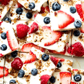 Frozen Yogurt Bark with Berries - Frozen yogurt studded with gorgeous blue and red berries!