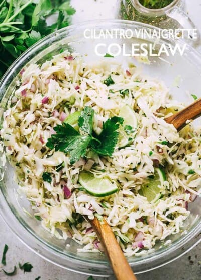 Cilantro Vinaigrette Coleslaw - Deliciously crunchy cabbage slaw tossed with an awesome cilantro vinaigrette!