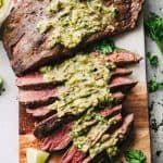 Grilled Flank Steak with Avocado Chimichurri Sauce