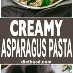 Creamy Asparagus Pasta Recipe – A creamy, yet healthy veggie loaded protein-packed pasta with asparagus and peas, all tossed in a lightened-up cream sauce!