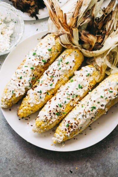 Grilled Corn with Feta Cheese and Chives Butter | Corn on the Cob Recipe