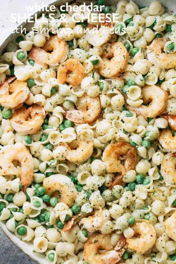 White Cheddar Shells and Cheese with Shrimp and Peas | A Pasta Dinner