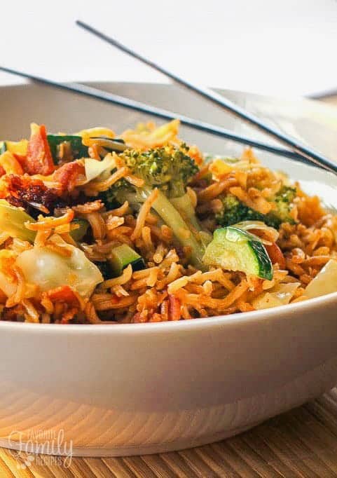 Yaki Soba noodles with vegetables in a bowl