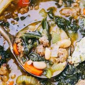Italian Sausage Soup with Kale and Beans - Hearty and incredibly delicious soup prepared with Italian Sausage, onions, garlic, kale, and beans!