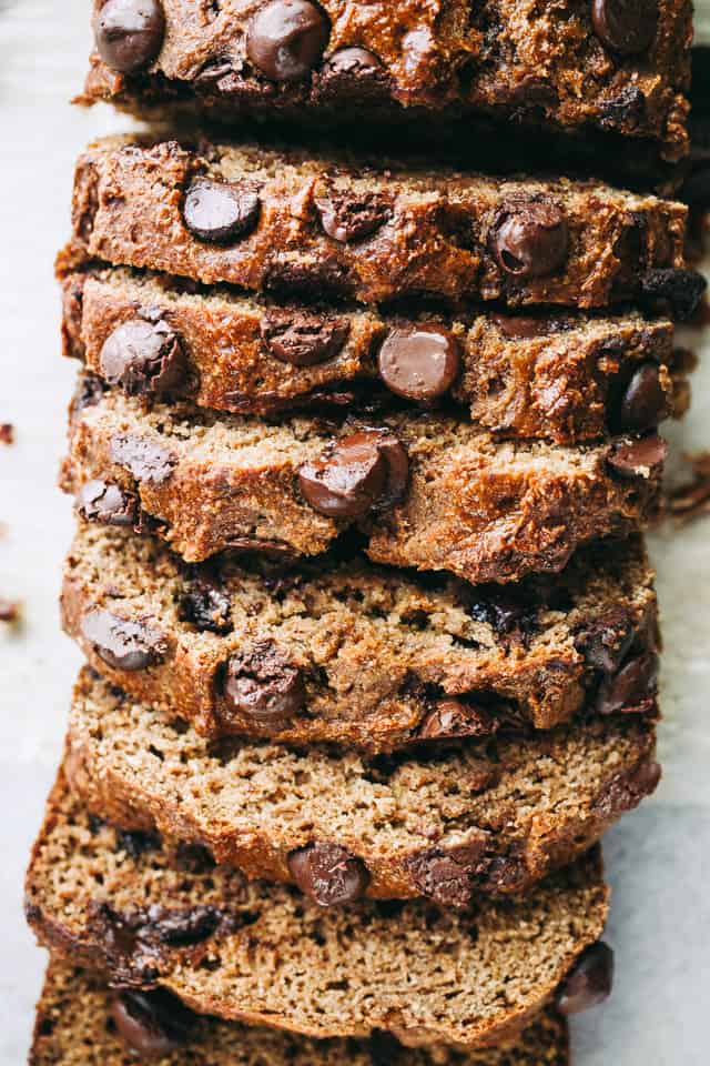 Pumpkin bread with chocolate chips cut into slices
