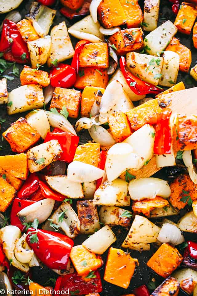 Overhead shot of Roasted Vegetables.