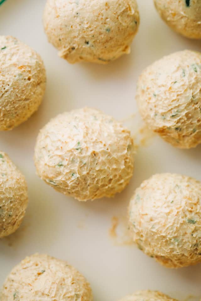 Rolled cheese mixture in little balls. 