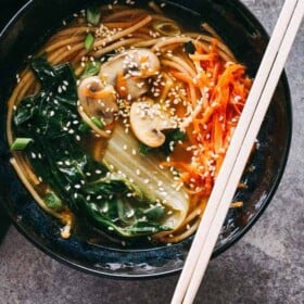 Easy Soba Noodle Soup Recipe - Simple and easy 30-minute soba noodle soup prepared with mushrooms, noodles, and greens.
