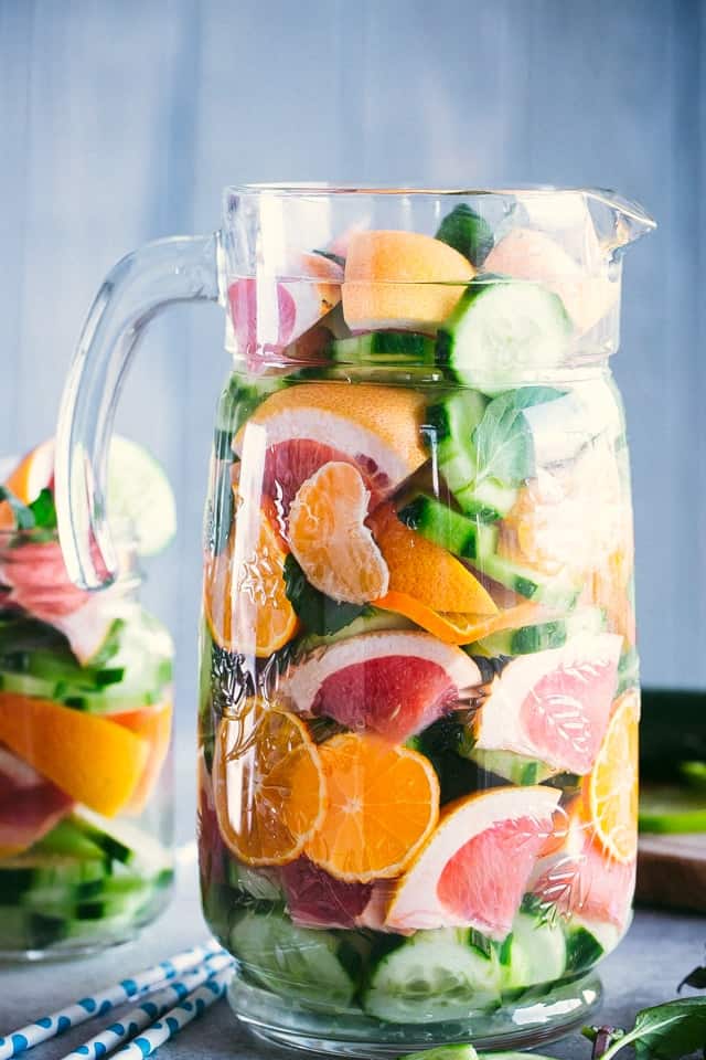 Spa Detox Water in a glass pitcher.