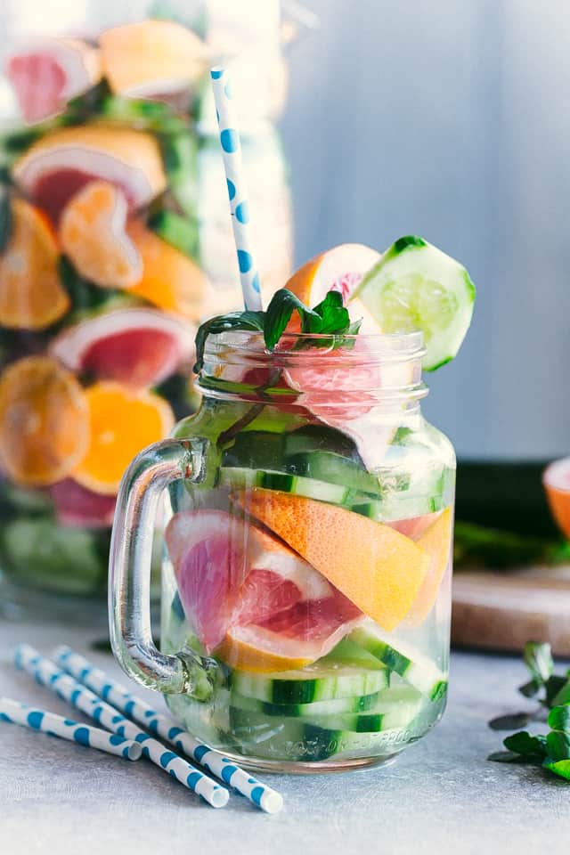 Spa Detox Water - Simple, healthy, and delicious spa detox water recipe prepared with citrus fruits, mint, and cucumbers.