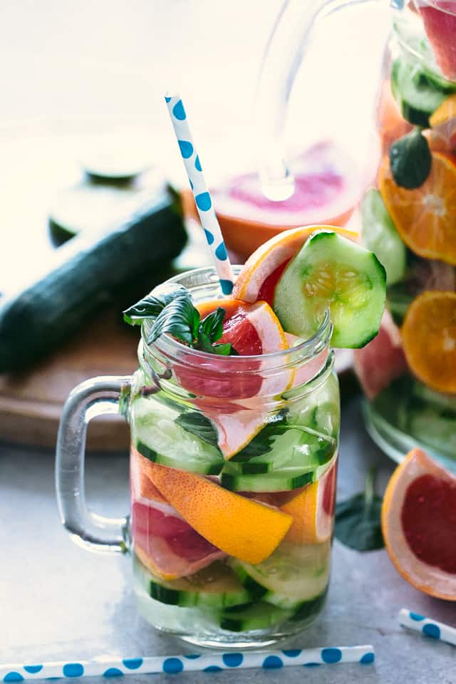 Spa Detox Water - Simple, healthy, and delicious spa detox water recipe prepared with citrus fruits, mint, and cucumbers.