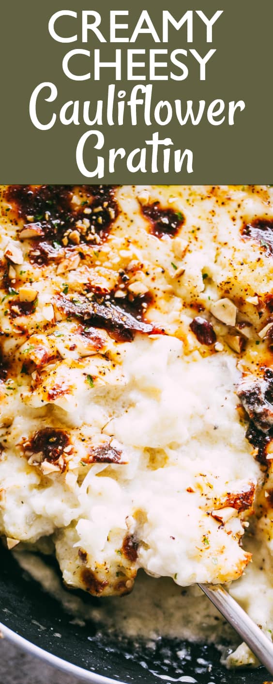 Creamy Cheesy Cauliflower Gratin - Creamy and cheesy cauliflower gratin that's so easy to prepare and makes for one delicious Holiday side dish recipe! #sidedish #holidayrecipes #cauliflower #vegetarian