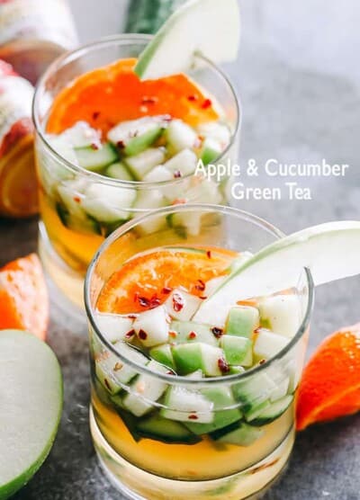 Apple Cucumber Green Tea - Sweet and refreshing morning drink prepared with apples, cucumbers, chilled green tea and exotic spices.