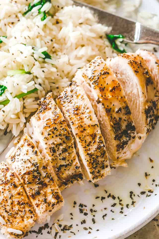 Baked chicken on a plate.