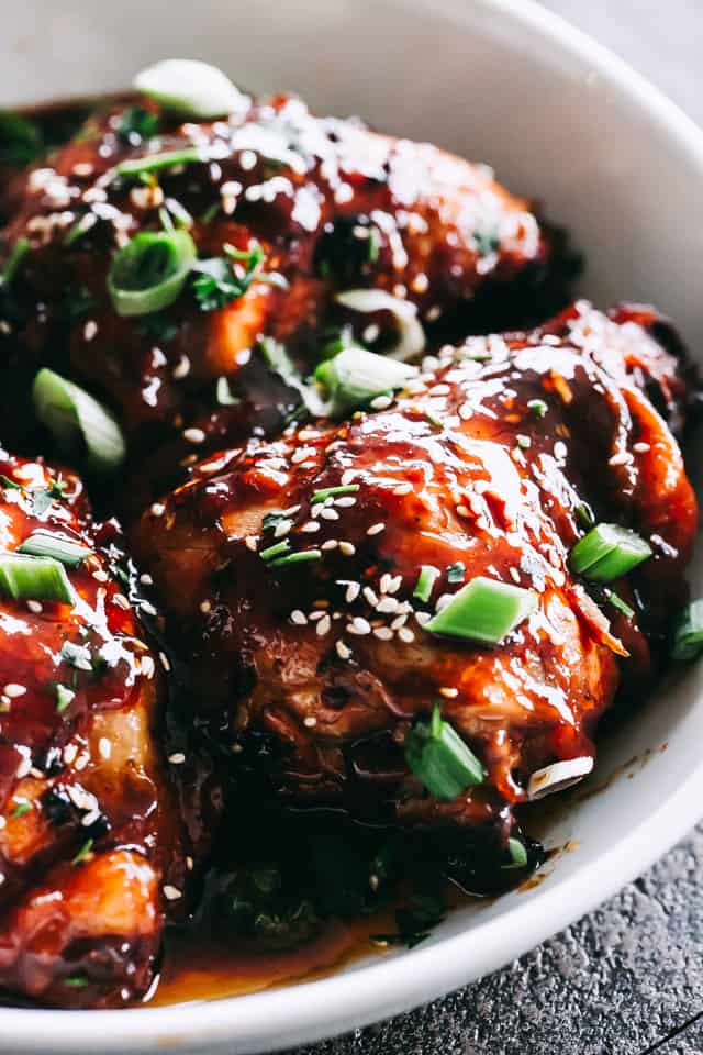 Close up of Instant Pot Honey Garlic Chicken Recipe served on a plate.