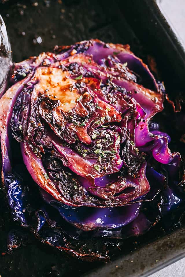 Close-up photo of Balsamic Roasted Cabbage Steak.