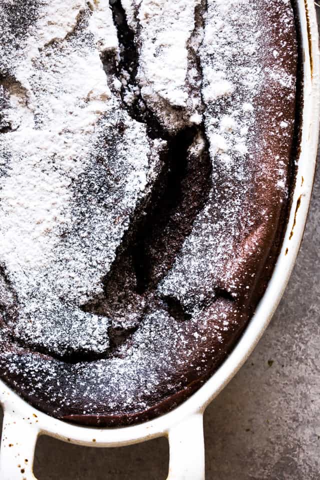 Keto chocolate cake in a baking dish