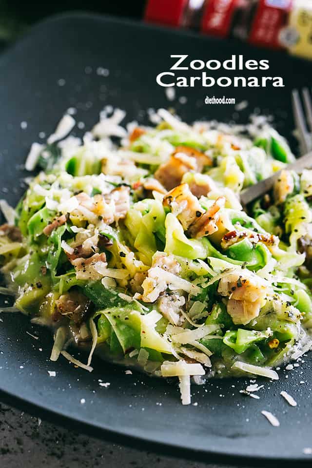 Pasta Carbonara with Zucchini Noodles 