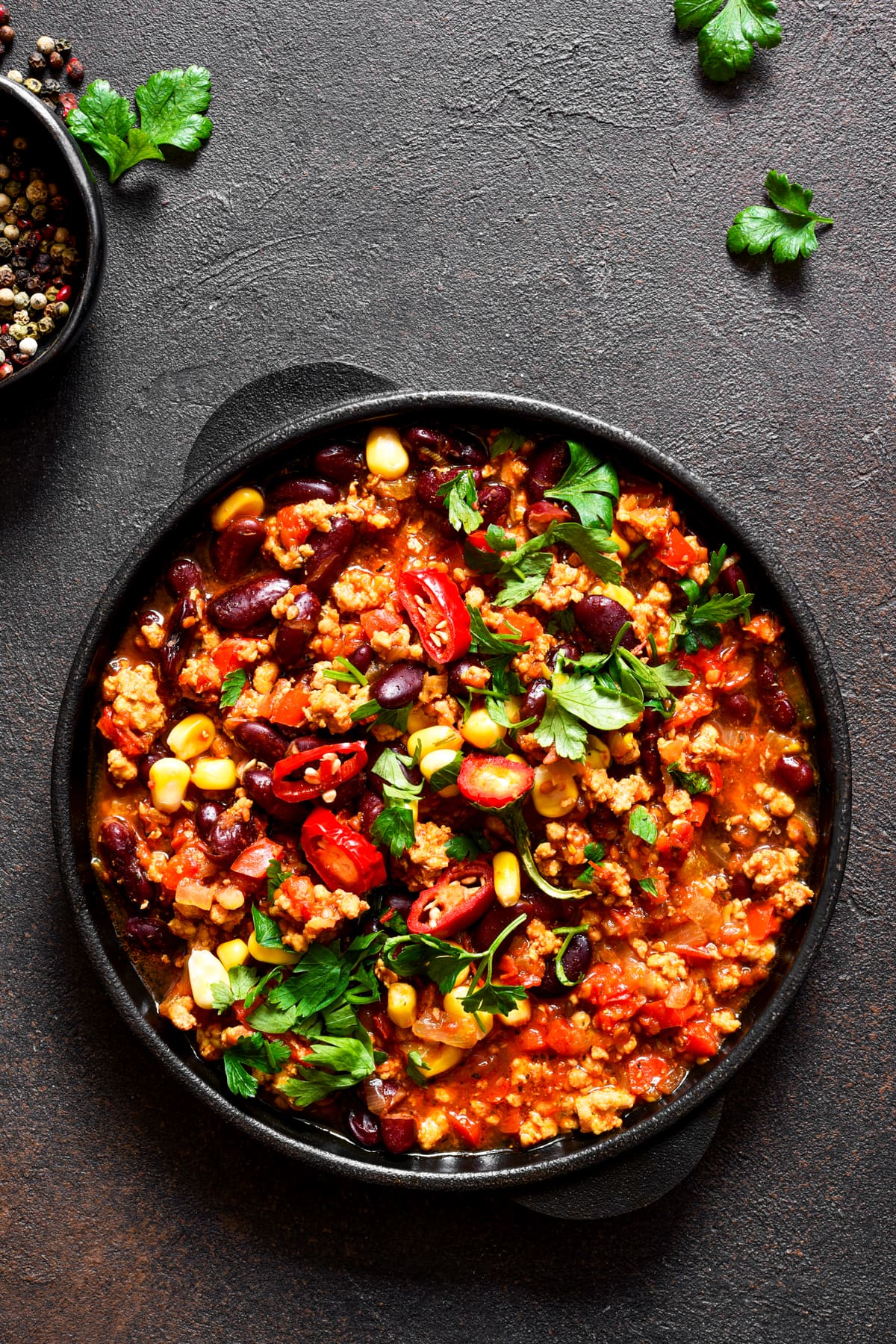 Instant Pot burrito bowl served in a dark bowl.