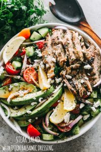 Steak Salad with Dijon Balsamic Dressing - Packed with protein, veggies, and a flavorful Dijon Balsamic Dressing, this Steak Salad is healthy, quick, and incredibly delicious!