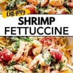 Creamy shrimp fettuccine Pinterest image.