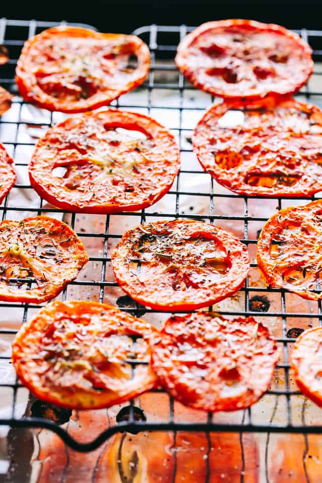 Parmesan Tomato Chips Recipe - Turn ordinary tomatoes into sweet, crispy tomato chips bursting with delicious flavors. No fryer or dehydrator necessary for these cheesy tomato chips!