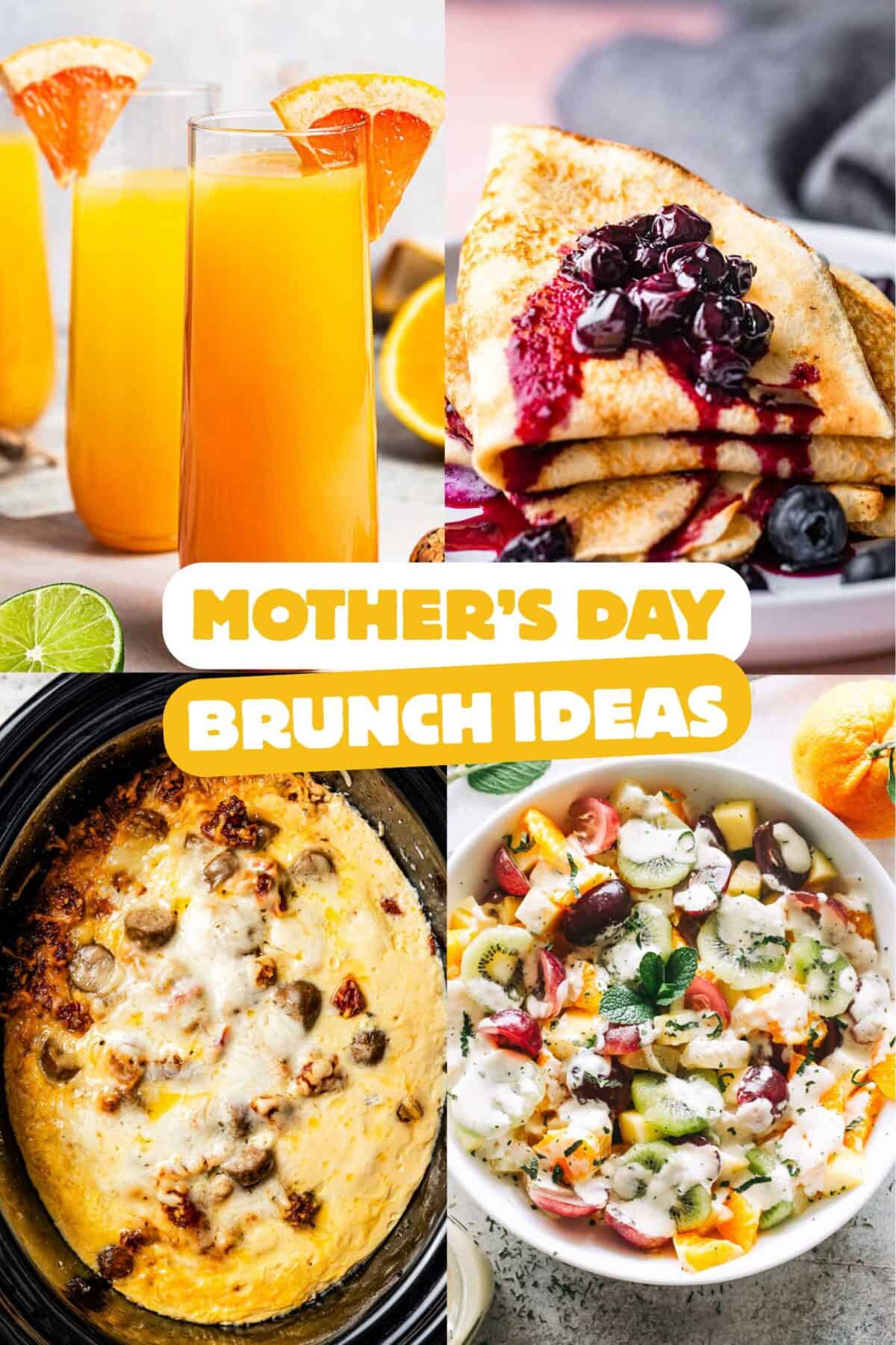 A collage of photos with brunch recipes for Mother's Day.