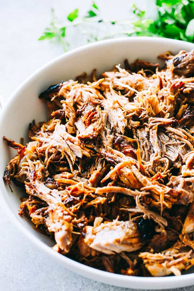 Instant Pot pulled pork in a bowl.