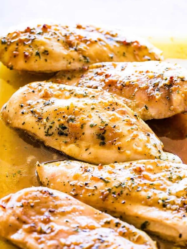 Close-up photo of cooked brown sugar chicken breasts.