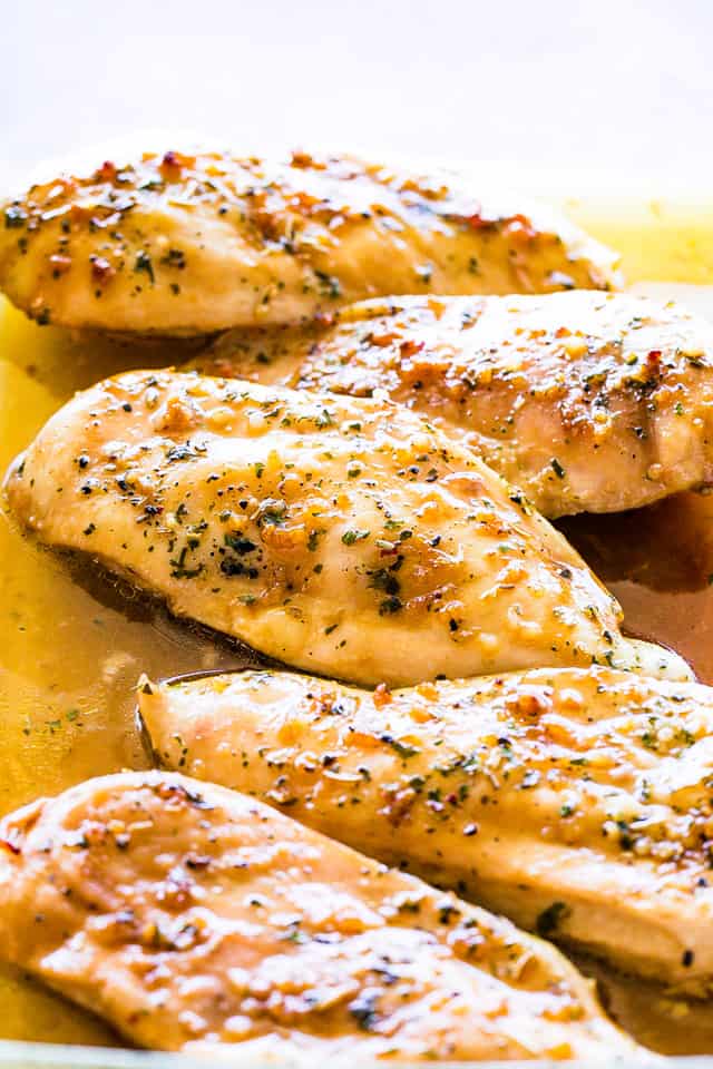 Close-up photo of cooked brown sugar chicken breasts.