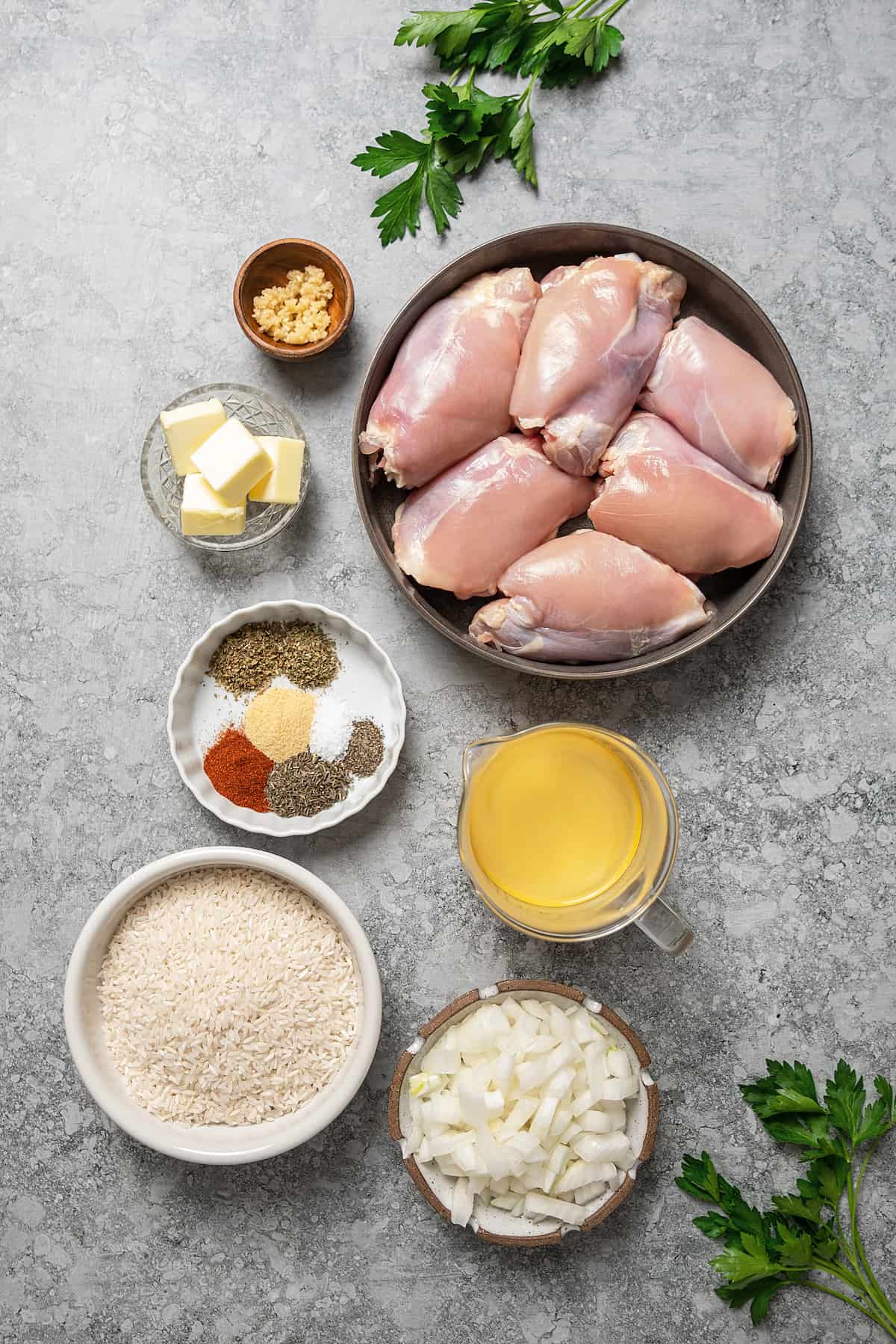 Ingredients for garlic butter chicken.