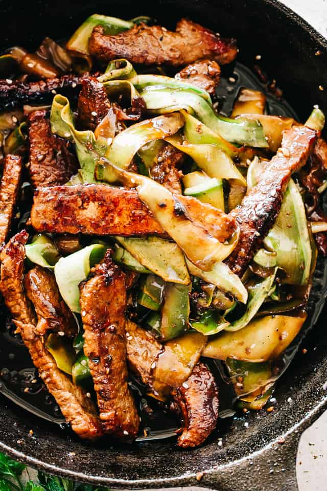 Steak Stir Fry with Zucchini Noodles - Intensely flavorful and wonderfully delicious Stir Fry Steak and Zucchini Noodles prepared in just one pan for a quick low carb meal that you'll go back to again and again! 