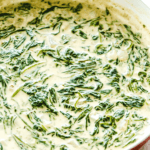 Creamed Spinach in a skillet