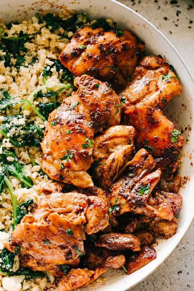 Chicken Thighs served with cauliflower rice