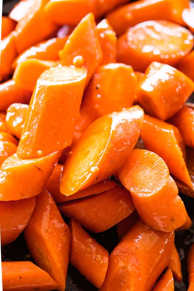 Close-up photo of glazed carrots.