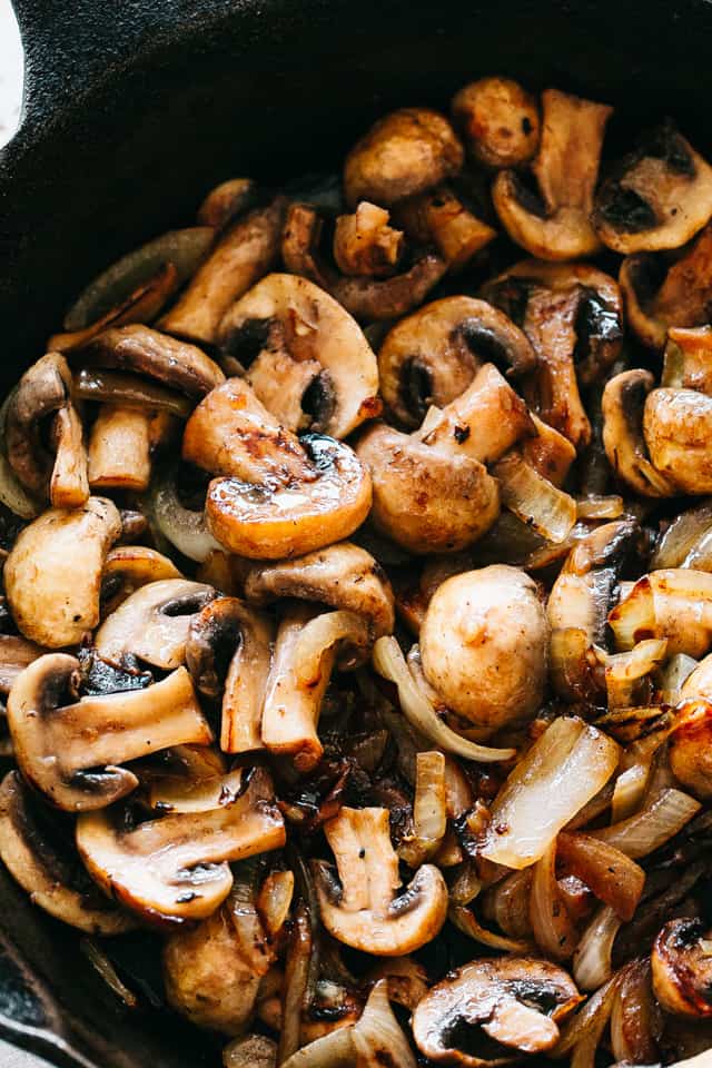 Sauteing mushrooms for green bean casserole.