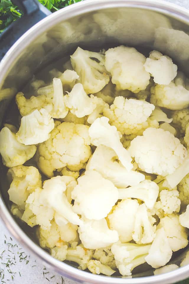 Cooking cauliflower florets in an Instant Pot.