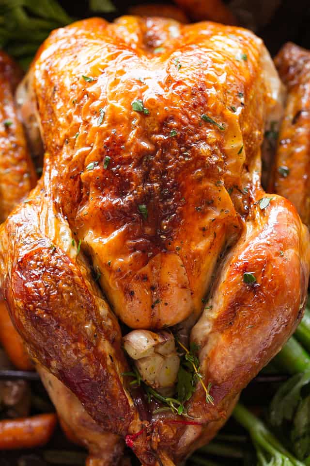 A whole roast Thanksgiving turkey.