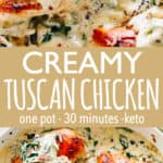 Creamy Tuscan Chicken - One pot, 30-minute dinner made with juicy seared chicken breasts served in a rich and creamy sauce chock full of sun-dried tomatoes, dried herbs, and fresh spinach.