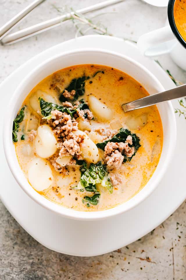 Gnocchi Zuppa Toscana served in a bowl.