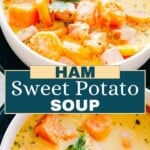 Ham and sweet potato soup Pinterest image.