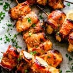 Oven Grilled Bacon Wrapped Chicken Skewers