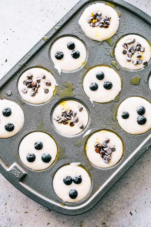 Pancake Batter in a muffin pan.