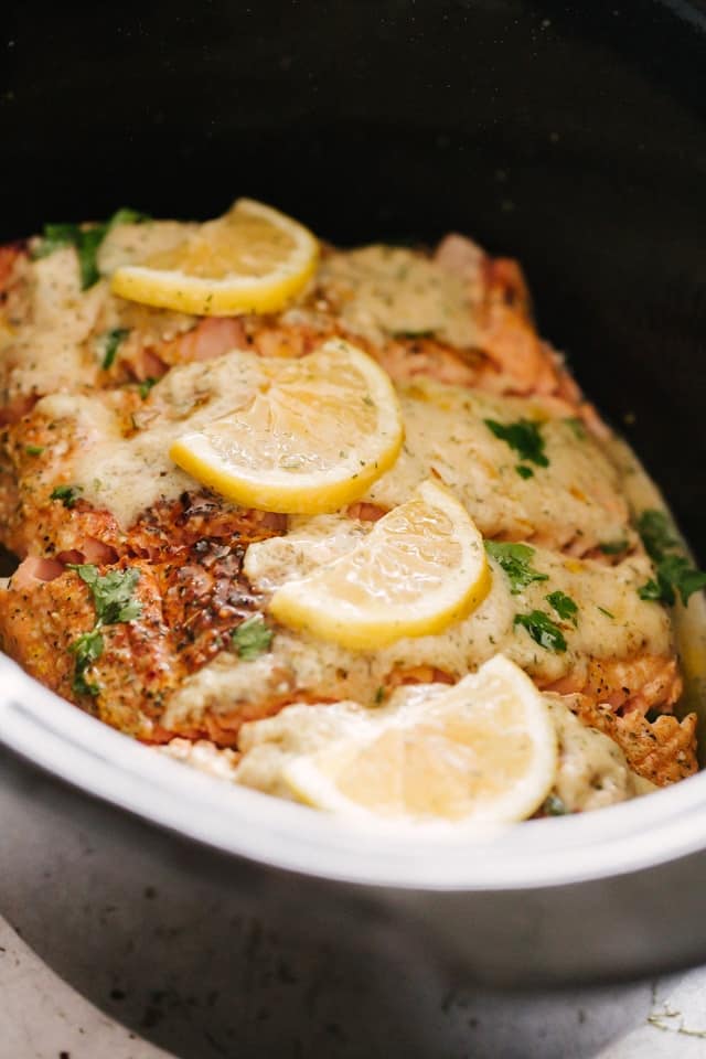 Slow Cooker Salmon with Creamy Lemon Sauce