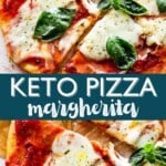 Keto pizza Margherita Pinterest image.