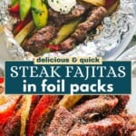 Steak fajitas in foil packs Pinterest image.