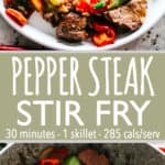 Pinterest image for pepper steak stir fry